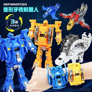 漫画の子供の時計変形ロボット3D LED明るい時計の子供モデルキッズウォッチボーイズRELOJ 240306