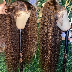 Perucas 30 Polegada destaque ombre peruca frontal do laço onda profunda perucas de cabelo humano 4/27 colorido 13x4 perucas de fechamento do laço cabelo brasileiro para mulher