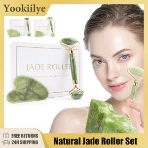 Roller Face Massager Jade Roller For Face Lifting Tools Ansiktsbehandling Gua Sha Jade Stone Antiaging Wrinkle Skin Care Beauty Health Present Box