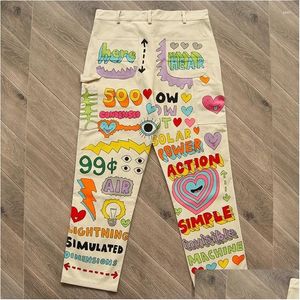 Mens Pants High Quality Vintage Colorf Iti Hand Painting Cargo Men Women Summer Style Trousers Hip Hop Drop Delivery Apparel Clothing Othlt