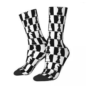 Herrensocken, schwarz und weiß, Schach-Stoff, flexibles Brett-Druckmuster, hochwertig, lang, superweich, Unisex, perfektes Geschenk