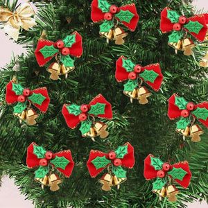 パーティーデコレーション10pcsベル付きクリスマスボウミニボウノットdiyクラフトギフト飾りクリスマスツリーハンギング装飾年