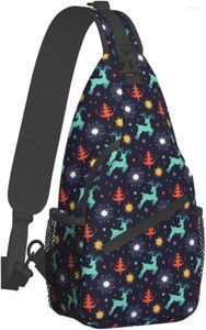 Ryggsäck jul ren xmas träd snöflingor bröstväskor crossbody sling väska resa vandring casual axel för kvinnor män