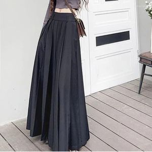 Skirts TFETTERS Black Maxi Skirt 2024 Spring/Summer Pocket Low Waist Long Fashion Retro Casual Pleated For Women