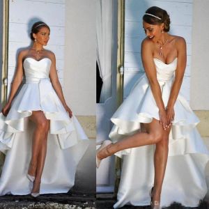 Outono árabe uma linha vestidos de casamento querida cetim sem mangas ruched sexy aberto volta alta baixa comprimento simples formal vestidos de noiva