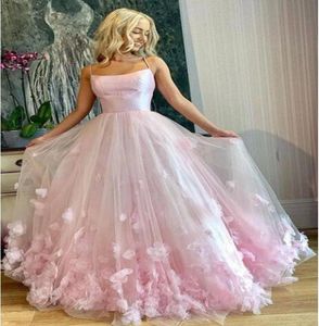 2020 Ny ankomst rosa tyll en linje söt 16 klänningar blommor quinceanera klänningar billiga formella festklänningar långa vestido de novia7416360