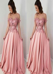 エレガントなほこりっぽいバラの花の花の夜の花嫁介添人のドレスは袖から肩の真珠のドレス長いフォーマルなプロムパーティードレス1398462