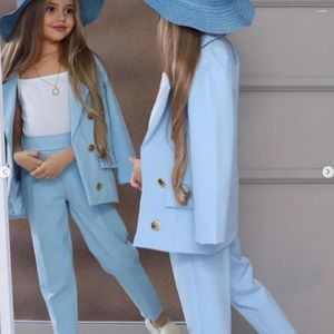 Erkekler Suits Girls Blazer Çifte Kıvrılmış Çilek Moda Çocuk Ceketleri Pantolon Gevşek Resmi Teenage Casual Set