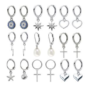 Charme neuer kleiner kleiner sterling siger hängende Stollen Ohrringe für Frauen Eye Cross Heart Snake Star Charme kleine Hengste Ohrring DA506