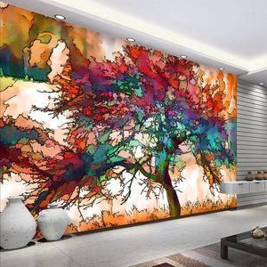 Duvar Kağıtları 3D Duvar Kağıdı Modern Soyut Sanat Renkli Tree Po Duvar Restoran Kafe Bar Yaratıcı Dekor Papel Duvar Resimleri