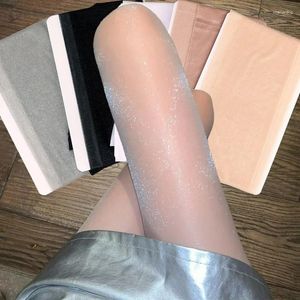 Women Socks Shiny Silk Stockings Ultrathin Transparent Pantyhose Seamless Underwear Glitter Bright Hosiery Slim Thigh High Panty