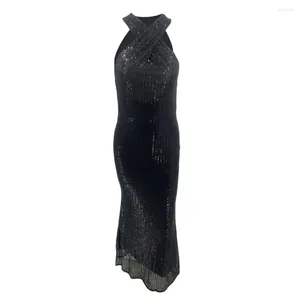 Freizeitkleider Neckholder-Brautkleid, schulterfrei, elegantes Pailletten-Neckholder-Abendkleid für Damen, rückenfrei, schmale Passform, Etuikleid