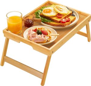 Bamboo Bed Tray Table with Foldable Legs, Breakfast Tray for Sofa, Bed, Eating, Working, Used As Laptop Desk Snack Tray