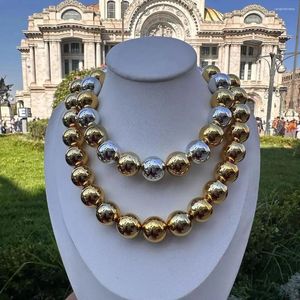 Chains 5PCS Exaggerated 18MM Big Ball Choker Necklace For Women Men Punk Vintage Gold Silver Color Chunky Clavicle Chain