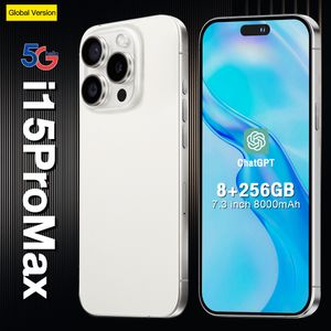 i15 Pro Max 5G Smart Phones 64-Bit Octa Core MTK6753 Android OS Face ID USB-C 3.0 6.7 inch All Screen 20MP Camera Smartphones Natural Titanium Blue White Black