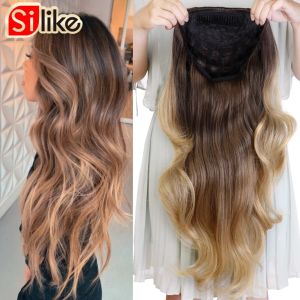 Peça silike sintético 3/4 meia peruca ombre cor longo cabelo loiro de alta temperatura sem cola perucas cosplay para preto/branco
