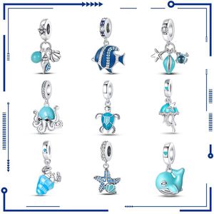 925 Silver över gränsen Hot Selling Night Glow Ocean Wind Shell Crab Dolphin Sea Star Sea Turtle Pendant Silver Platerade DIY smycken Tillbehör Pärlor Gratis frakt