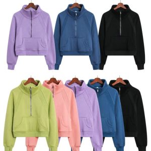 Felpa con cappuccio da donna con colletto alla coreana Pullover con cerniera da donna Felpe per ragazze Abbigliamento sportivo allentato solido Cappotto in peluche a maniche lunghe sportivo casual