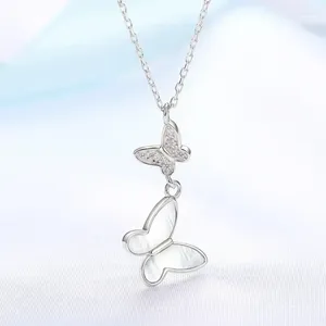 Pendants Butterfly Women's Silver Color Luxury Design Sense Clavicle Chain Japanese And Korean Mother Shell Necklace