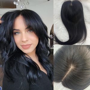 Slik Base Hair Topper 100% cabelo humano real, # 1B clipe preto natural em toppers para mulheres