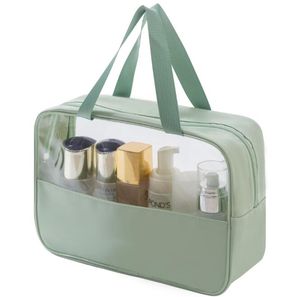 PU Splice Makeup Bag PVC Transparent Cosmetic Bag For Women Waterproof Travel Handbag Large Capacity Bathroom Storage Bags