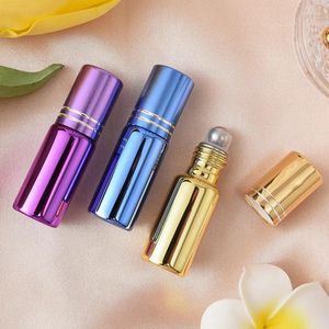 Lagerflaschen 100 stücke 5 ml Bunte Mini UV Glas Roll-on Flasche Für Ätherisches Öl Tragbare Stahl Roller Ball kosmetische Container