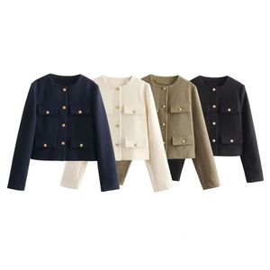 Taop Za Spring Product Womens Fashion and Casual Versatile Flip Pocket Decoration Short Round Neck Suit Coat 240321