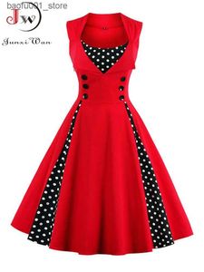 Grundläggande avslappnade klänningar S-5XL Womens Vintage Dress 1950- och 1960-talet Rockabily Swing Pins Summer Party Dress Elegant Tunic Vestidos Casual Q240322