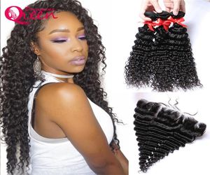 Unprocessed Brazilian Virgin Human Hair Deep Wave Hair Extensions 3 Bundles With 13x4 Lace Frontal Bleached Knots Natural Hairline6726604