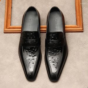 Dress Shoes Luxury Italian Mens Genuine Leather Fashion Designer Pointed Toe Black Wedding Social Business Loafers Male