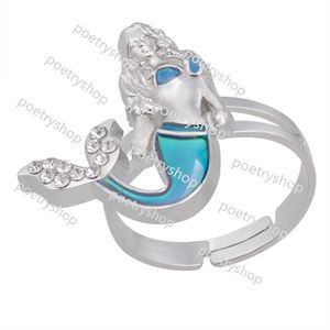 Band Rings Caribbean Mermaid Mood Ring Fashion Cz Diamond Vintage Emotion Color Change Open Mouth Band Rings 100pcs/lot