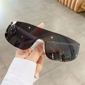 Sonnenbrille Trendy Rimless Star Y2K Für Frauen Männer Punk Einteilige Brille Übergroße Wrap Around Shades Brillen UV400