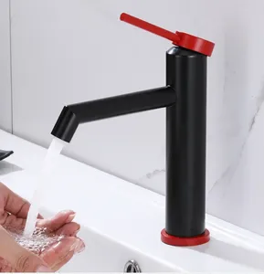 Rubinetti per lavandino del bagno Rubinetto per vaso Lavabo moderno Miscelatore freddo Nero Rosso Corpo alto Maniglia singola Lavabo a un foro