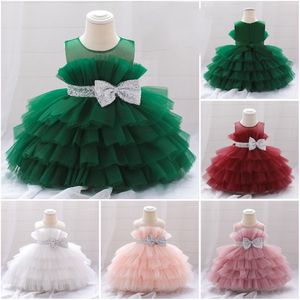 Sweet Rose Red Pink Green White Pink Jewel Layers Flower Girl Dresses Girl's Birthday Dresses Girls Party Skirt Girl Everyday dress Kids' Party Wear SZ 2-4 D322122