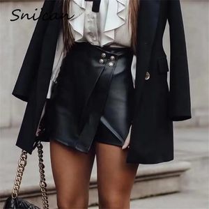 Black Pu Leather Shorts Skirts Women Buttons Asymmetrical Mini Sexy Faldas Mujer Office Ladies Bottom Pantalon Capris 240314