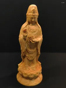 Estatuetas decorativas ST005 -10 CM de altura esculpida à mão em buxo estatueta escultura - Kwan Yin Fada Budista