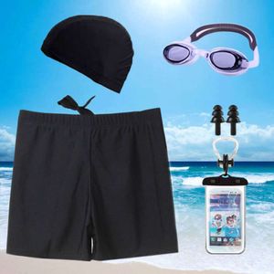 Calções de banho, toucas de natação masculinas, óculos de natação, conjunto de duas peças, equipado com ângulo plano de fonte termal anti-constrangimento, secagem rápida ampliada masculina