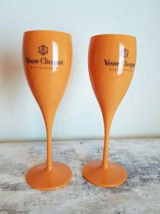Fashion 6x Veuve Clicquot Acrylic Plastic Champagne Orange Flutes Wine Glasses 180ml