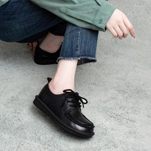 Casual Shoes Women Leather Lace Up Flats Autumn Low Heels Handmade Genuine Soft Retro 2024