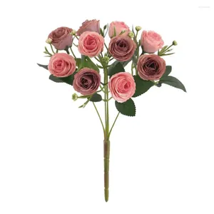 Dekorativa blommor bröllop konstgjord rose blomma realistisk gren med stam 10 huvud faux för hem a