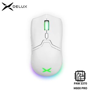 Delux M800 Pro PAW3370 Vit trådlös spelmus Wired Programmerbar Ergonomisk möss typ C Uppladdningsbar för Windows Mac 240314