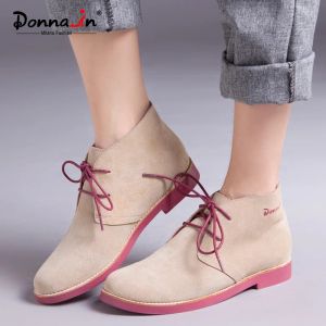 Boots Donnain 2021 Autumn Ankle Bootis Women Lace up High Top British Style Derby Shoes Cow Suede Desert Boots Female Rubber Sole