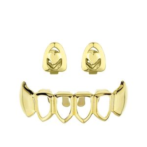 Olika uppsättningar CZ Cubic Zirconia Gold Mouth Teeth Grillz Caps Top Bottom Copper Grill Set Men Women Vampire Bucktooths Rock Punk Rapper For Men Hiphop Jewelry