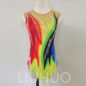 LIUHUO Personalizar Cores Collant de Ginástica Rítmica Meninas Mulheres Competição de Ginástica Artística Desempenho Desgaste Cristais Multicolor BD1583