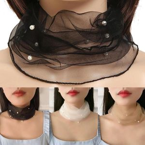 Scarves Spring Summer Chiffon Neck Collar Scarf Mesh Fake Pear Women Head Thin Sunscreen Anti-UV Fashion Lace Beaded