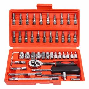 Fordonsreparationssatser Bilverktyg 46st 1/4-tums Socket Set Ratchet Torque Wrench Combo Tools Kit Reparation Drop Delivery Automobiles Mo Otqzk