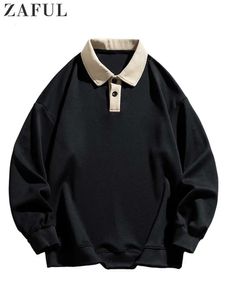 Bluza z kapturem dla mężczyzn Polo Collar Bluza kolorBlock Streetwear pullover unisex jesień zimowy skoczek stary pieniądze estetyczne poty 240307