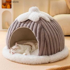 猫ベッド家具冬の快適なペットハウスソフトネスト犬家眠っている洞窟猫犬温かい厚いテントベッドネストY240322