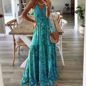 Casual Dresses V Neck Sling Floral For Women 2024 Long Dress Sleeveless Bohemian Beach Teens Holiday