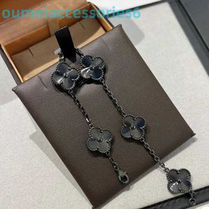 2024 Jewelry Designer Brand Vanl Cleefl Arpelsbracelet v Cnc Precision Sculpture Gold Laser Gun Black Lucky Clover Five Flower Bracelet